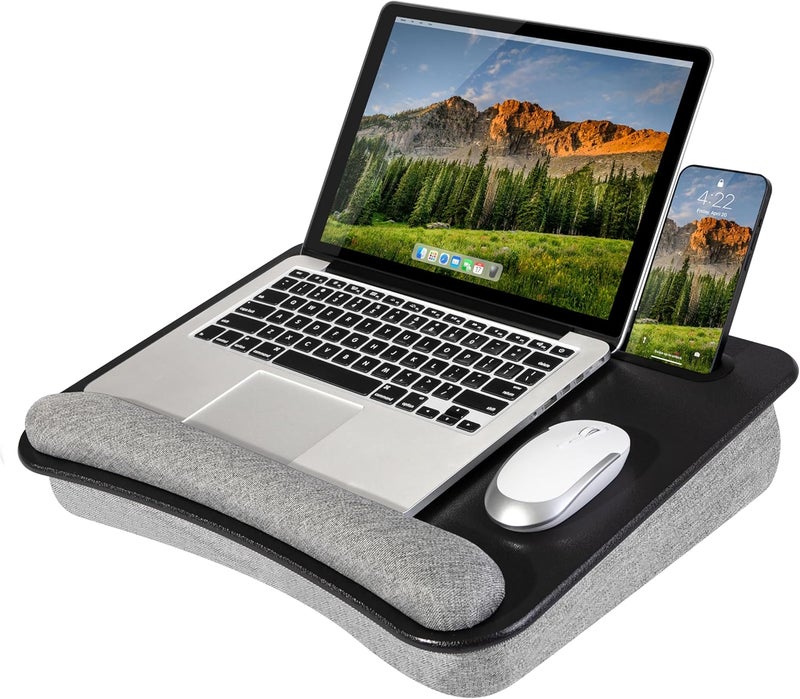 LapGear Portable Laptop Lap Desk with Pillow Cushion, Anti-Slip Strip, Tablet or Phone Storage Slot, Pen and Pencil Pocket, and Wrist Rest - Black - Fits up to 15.6 Inch Laptops - Style No. 91348 - Image 1